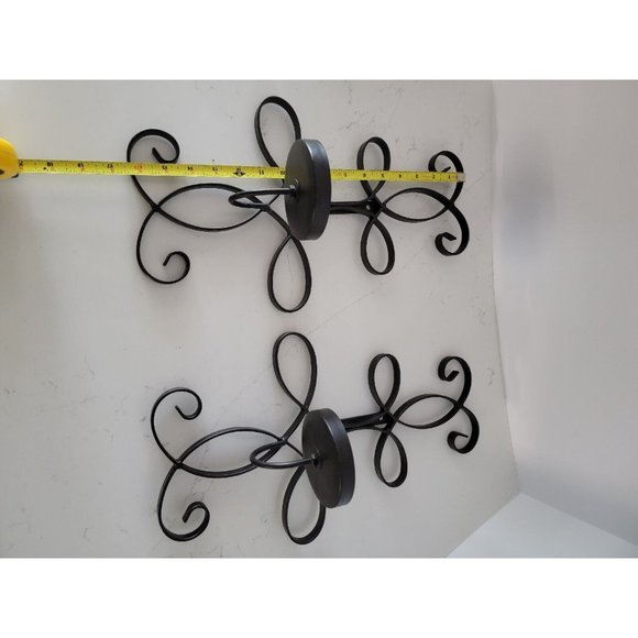 Black Metal Wall Sconce Candle Holder Wrought Iron Large 16" Farmhouse Pair of 2 - Picture 11 of 11